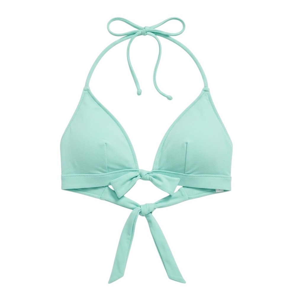 Victoria's Secret Bikini Top Women S Aqua Blue Halter Triangle Front Tie 263808